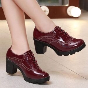 Women's Burgundy Lace-Up Heeled Shoes Oxfords Womens 9